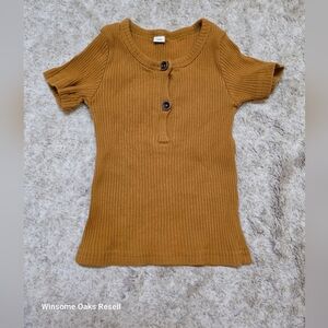 Ribbed Knit Button-Up Top in Mustard